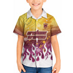 Personalized Brisbane Broncos Hawaiian Shirt Y2K Grunge Aesthetic With Cyber Flames and Starburst Graphics