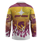 Personalized Brisbane Broncos Hockey Jersey Y2K Grunge Aesthetic With Cyber Flames and Starburst Graphics