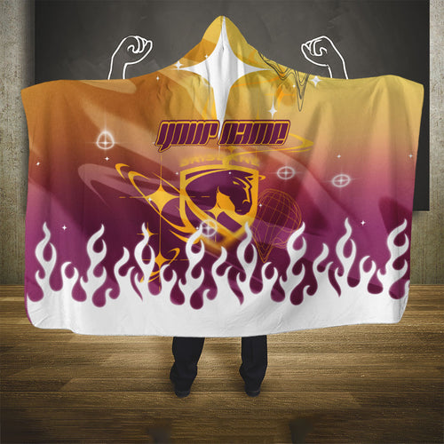 Personalized Brisbane Broncos Hooded Blanket Y2K Grunge Aesthetic With Cyber Flames and Starburst Graphics