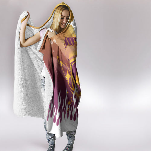 Personalized Brisbane Broncos Hooded Blanket Y2K Grunge Aesthetic With Cyber Flames and Starburst Graphics