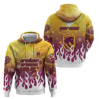 Personalized Brisbane Broncos Hoodie Y2K Grunge Aesthetic With Cyber Flames and Starburst Graphics
