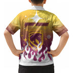 Personalized Brisbane Broncos Kid Hawaiian Shirt Y2K Grunge Aesthetic With Cyber Flames and Starburst Graphics