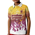 Personalized Brisbane Broncos Kid Polo Shirt Y2K Grunge Aesthetic With Cyber Flames and Starburst Graphics