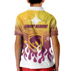 Personalized Brisbane Broncos Kid Polo Shirt Y2K Grunge Aesthetic With Cyber Flames and Starburst Graphics
