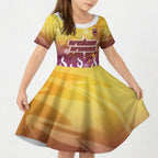 Personalized Brisbane Broncos Kid Short Sleeve Dress Y2K Grunge Aesthetic With Cyber Flames and Starburst Graphics