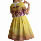 Personalized Brisbane Broncos Kid Short Sleeve Dress Y2K Grunge Aesthetic With Cyber Flames and Starburst Graphics