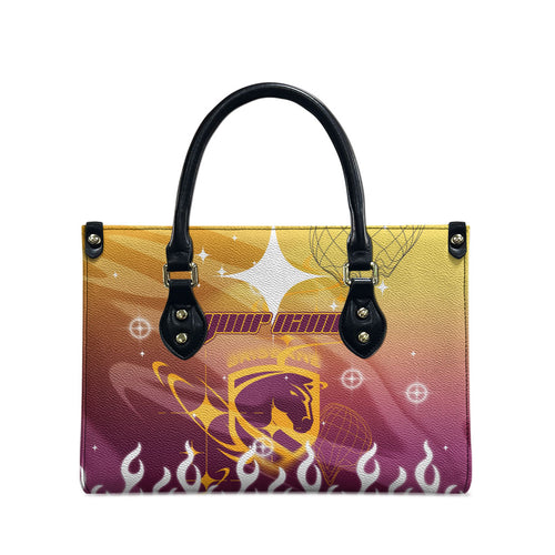 Personalized Brisbane Broncos Leather Bag Y2K Grunge Aesthetic With Cyber Flames and Starburst Graphics