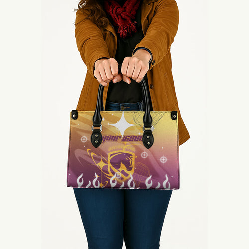 Personalized Brisbane Broncos Leather Bag Y2K Grunge Aesthetic With Cyber Flames and Starburst Graphics