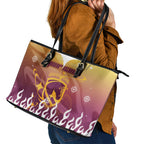 Personalized Brisbane Broncos Leather Tote Bag Y2K Grunge Aesthetic With Cyber Flames and Starburst Graphics