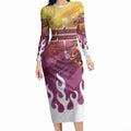 Personalized Brisbane Broncos Long Sleeve Bodycon Dress Y2K Grunge Aesthetic With Cyber Flames and Starburst Graphics