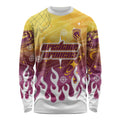 Personalized Brisbane Broncos Long Sleeve Shirt Y2K Grunge Aesthetic With Cyber Flames and Starburst Graphics