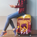 Personalized Brisbane Broncos Luggage Cover Y2K Grunge Aesthetic With Cyber Flames and Starburst Graphics