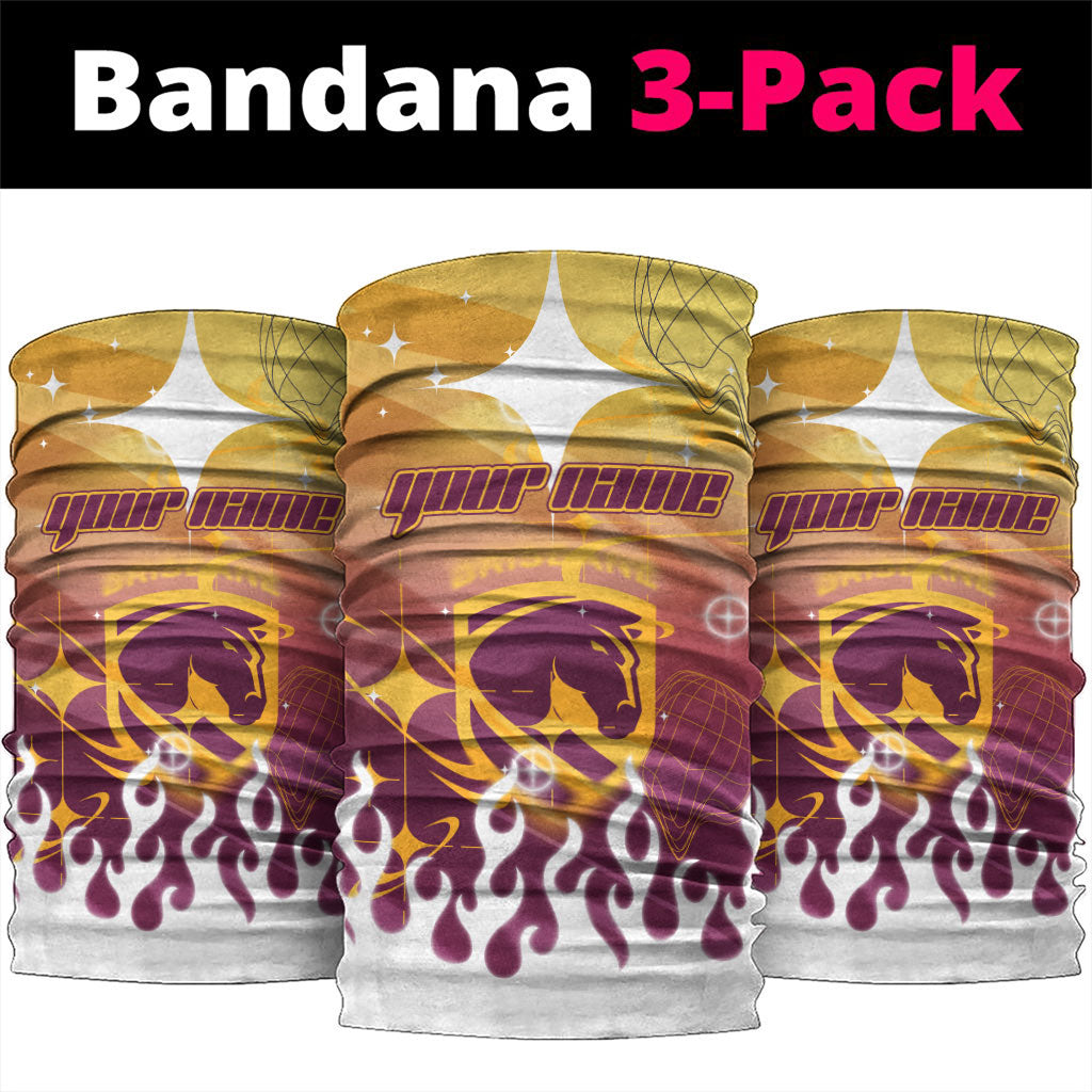 Personalized Brisbane Broncos Neck Gaiter Y2K Grunge Aesthetic With Cyber Flames and Starburst Graphics