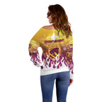 Personalized Brisbane Broncos Off Shoulder Sweater Y2K Grunge Aesthetic With Cyber Flames and Starburst Graphics