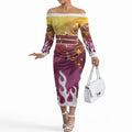 Personalized Brisbane Broncos Off The Shoulder Long Sleeve Dress Y2K Grunge Aesthetic With Cyber Flames and Starburst Graphics