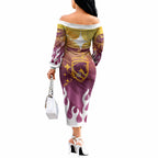 Personalized Brisbane Broncos Off The Shoulder Long Sleeve Dress Y2K Grunge Aesthetic With Cyber Flames and Starburst Graphics