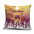Personalized Brisbane Broncos Pillow Cover Y2K Grunge Aesthetic With Cyber Flames and Starburst Graphics
