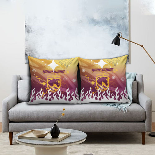 Personalized Brisbane Broncos Pillow Cover Y2K Grunge Aesthetic With Cyber Flames and Starburst Graphics