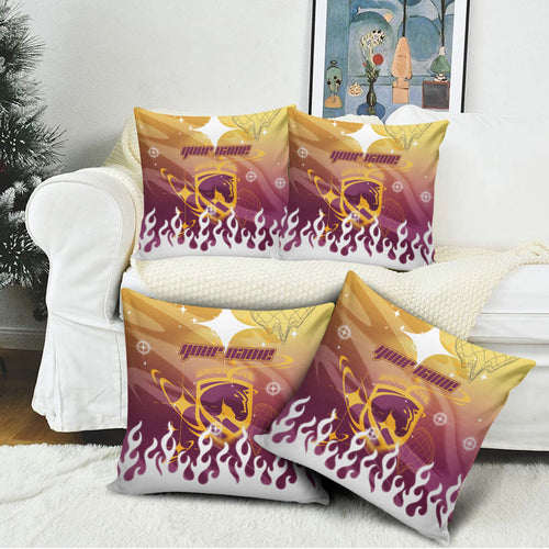 Personalized Brisbane Broncos Pillow Cover Y2K Grunge Aesthetic With Cyber Flames and Starburst Graphics