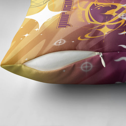 Personalized Brisbane Broncos Pillow Cover Y2K Grunge Aesthetic With Cyber Flames and Starburst Graphics