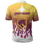 Personalized Brisbane Broncos Polo Shirt Y2K Grunge Aesthetic With Cyber Flames and Starburst Graphics