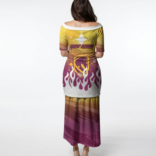 Personalized Brisbane Broncos Puletasi Y2K Grunge Aesthetic With Cyber Flames and Starburst Graphics
