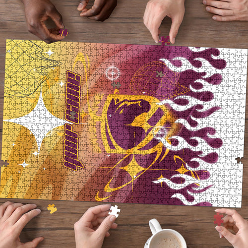 Personalized Brisbane Broncos Puzzle Y2K Grunge Aesthetic With Cyber Flames and Starburst Graphics