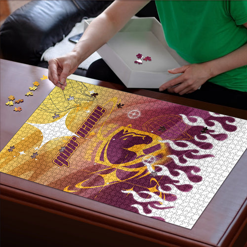 Personalized Brisbane Broncos Puzzle Y2K Grunge Aesthetic With Cyber Flames and Starburst Graphics