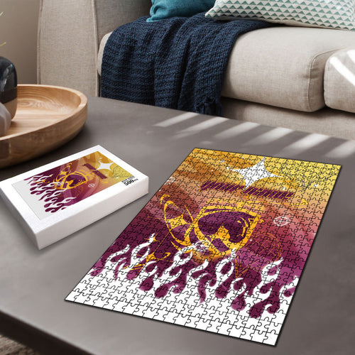 Personalized Brisbane Broncos Puzzle Y2K Grunge Aesthetic With Cyber Flames and Starburst Graphics