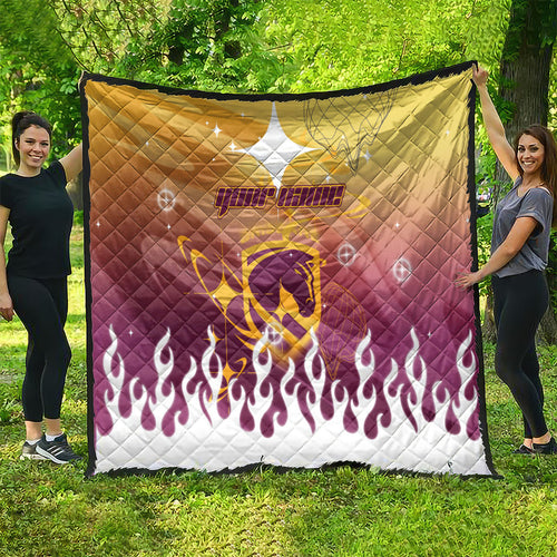 Personalized Brisbane Broncos Quilt Y2K Grunge Aesthetic With Cyber Flames and Starburst Graphics