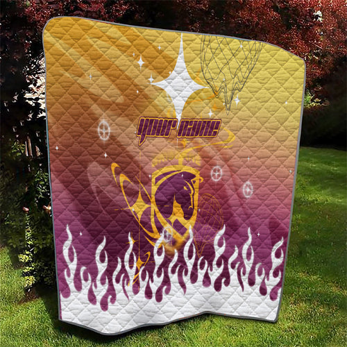 Personalized Brisbane Broncos Quilt Y2K Grunge Aesthetic With Cyber Flames and Starburst Graphics