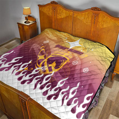 Personalized Brisbane Broncos Quilt Y2K Grunge Aesthetic With Cyber Flames and Starburst Graphics