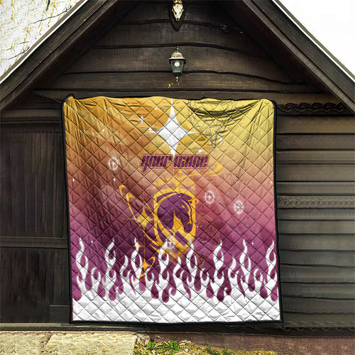 Personalized Brisbane Broncos Quilt Y2K Grunge Aesthetic With Cyber Flames and Starburst Graphics