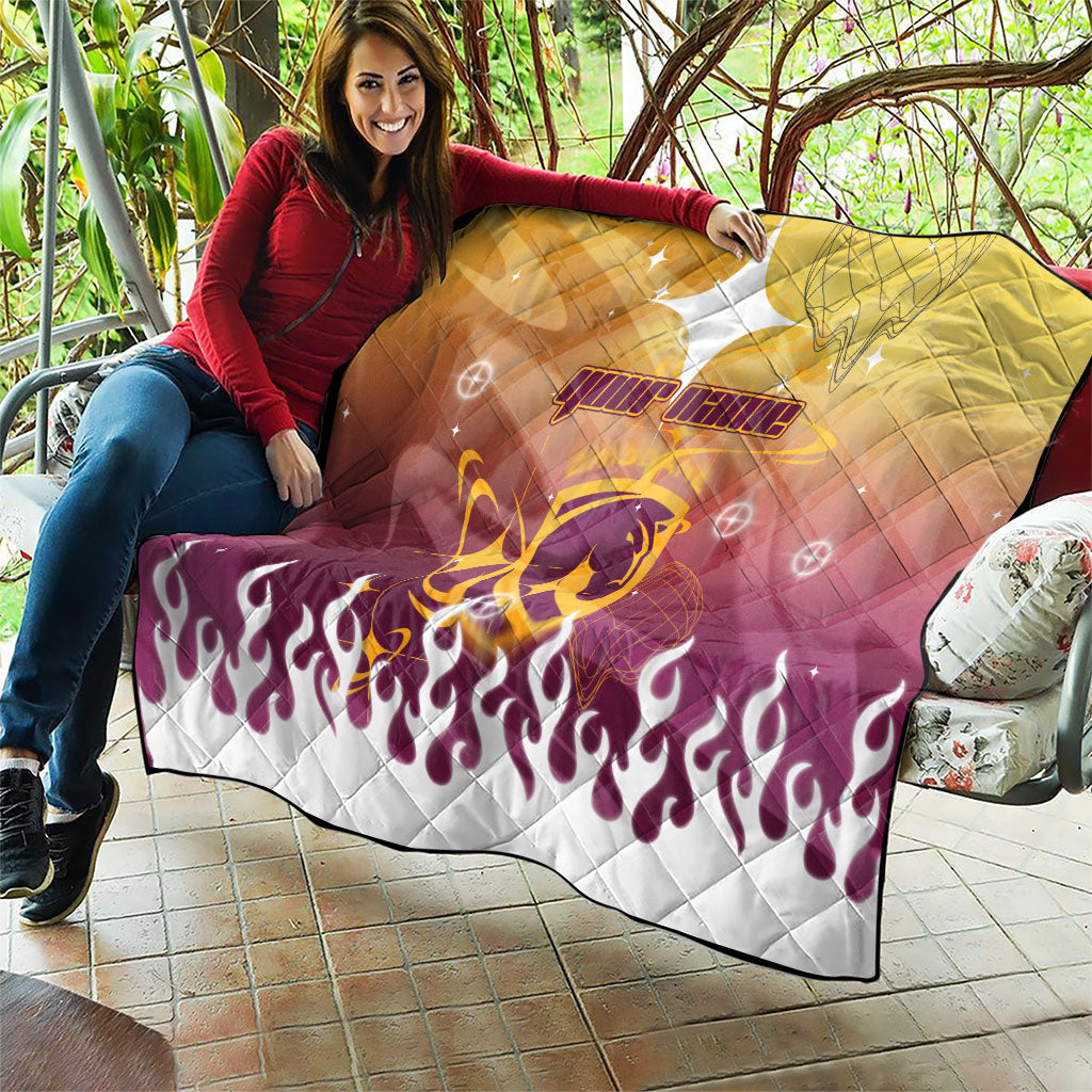 Personalized Brisbane Broncos Quilt Y2K Grunge Aesthetic With Cyber Flames and Starburst Graphics