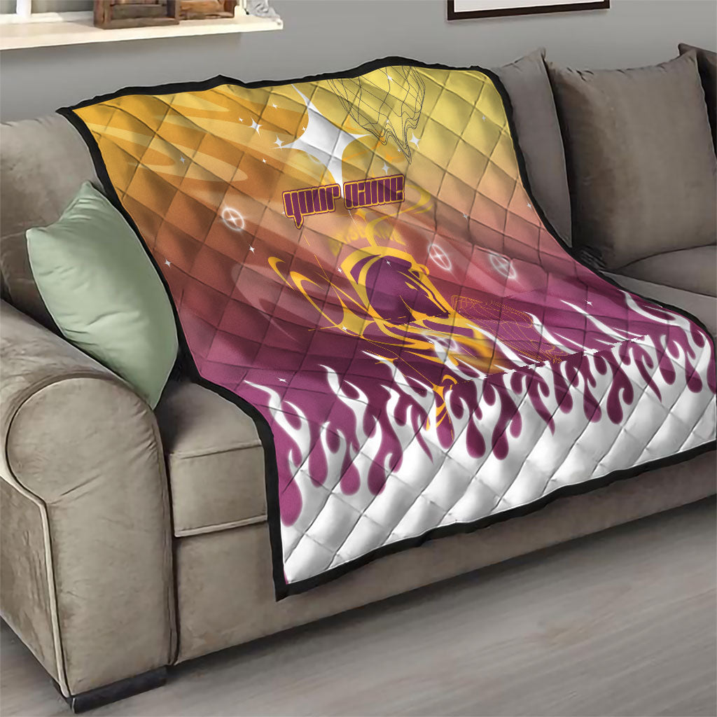 Personalized Brisbane Broncos Quilt Y2K Grunge Aesthetic With Cyber Flames and Starburst Graphics