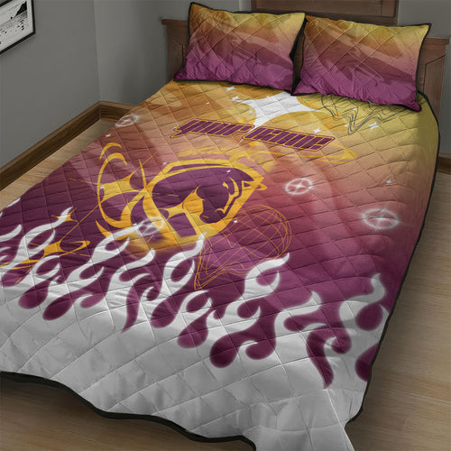 Personalized Brisbane Broncos Quilt Bed Set Y2K Grunge Aesthetic With Cyber Flames and Starburst Graphics