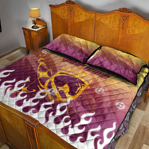 Personalized Brisbane Broncos Quilt Bed Set Y2K Grunge Aesthetic With Cyber Flames and Starburst Graphics