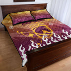 Personalized Brisbane Broncos Quilt Bed Set Y2K Grunge Aesthetic With Cyber Flames and Starburst Graphics