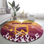 Personalized Brisbane Broncos Round Carpet Y2K Grunge Aesthetic With Cyber Flames and Starburst Graphics