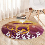 Personalized Brisbane Broncos Round Carpet Y2K Grunge Aesthetic With Cyber Flames and Starburst Graphics