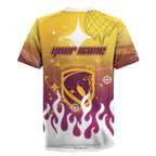 Personalized Brisbane Broncos Rugby Jersey Y2K Grunge Aesthetic With Cyber Flames and Starburst Graphics