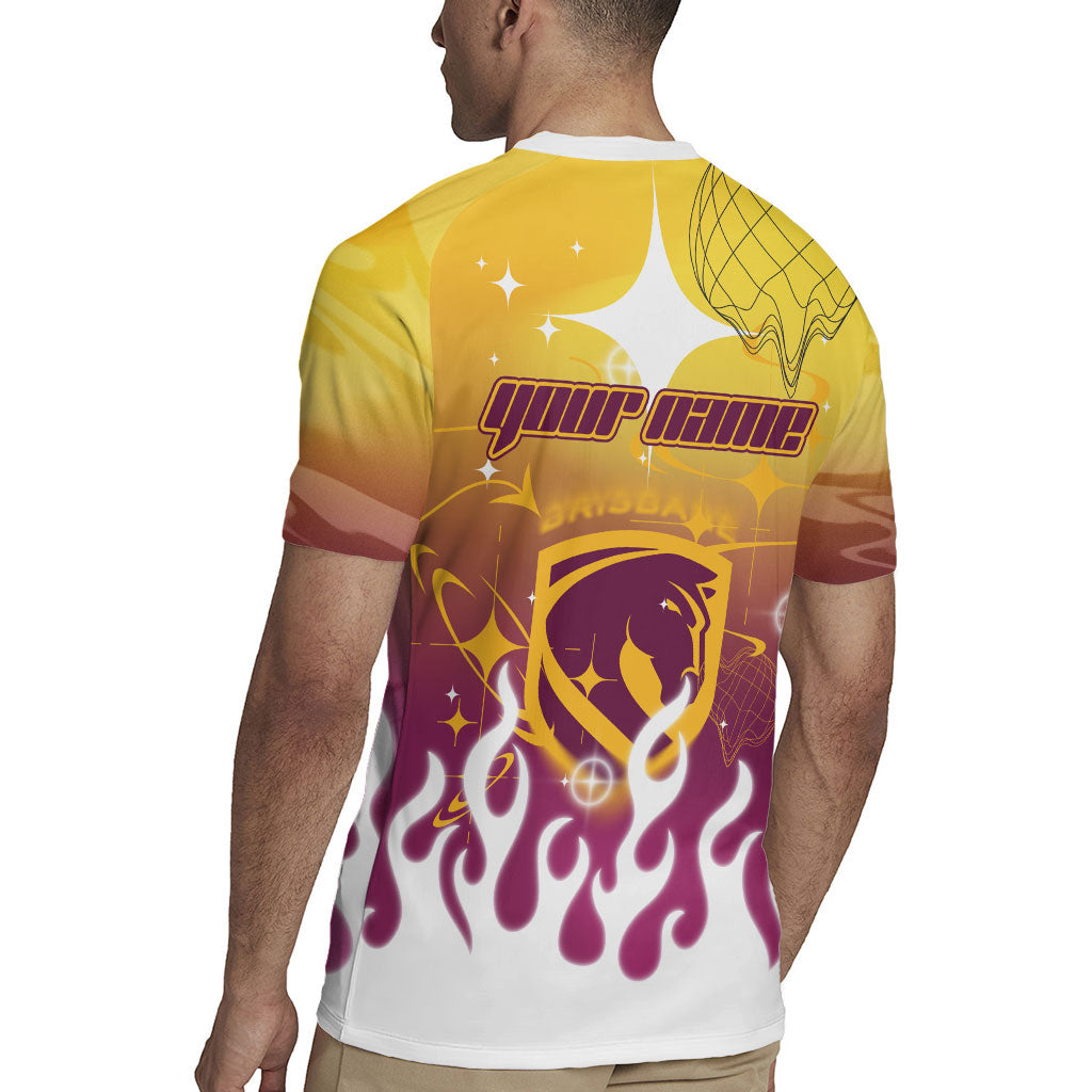 Personalized Brisbane Broncos Rugby Jersey Y2K Grunge Aesthetic With Cyber Flames and Starburst Graphics