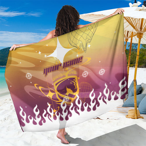 Personalized Brisbane Broncos Sarong Y2K Grunge Aesthetic With Cyber Flames and Starburst Graphics
