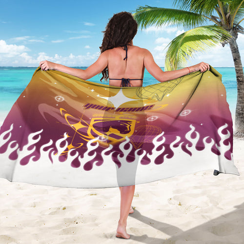 Personalized Brisbane Broncos Sarong Y2K Grunge Aesthetic With Cyber Flames and Starburst Graphics