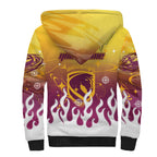 Personalized Brisbane Broncos Sherpa Hoodie Y2K Grunge Aesthetic With Cyber Flames and Starburst Graphics