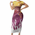 Personalized Brisbane Broncos Short Sleeve Bodycon Dress Y2K Grunge Aesthetic With Cyber Flames and Starburst Graphics