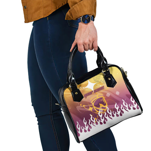 Personalized Brisbane Broncos Shoulder Handbag Y2K Grunge Aesthetic With Cyber Flames and Starburst Graphics