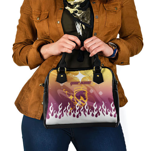 Personalized Brisbane Broncos Shoulder Handbag Y2K Grunge Aesthetic With Cyber Flames and Starburst Graphics