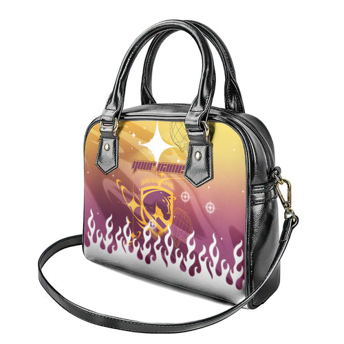 Personalized Brisbane Broncos Shoulder Handbag Y2K Grunge Aesthetic With Cyber Flames and Starburst Graphics