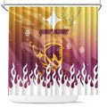 Personalized Brisbane Broncos Shower Curtain Y2K Grunge Aesthetic With Cyber Flames and Starburst Graphics